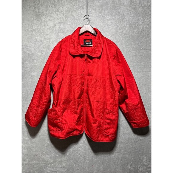 Totes Jackets & Blazers - Vintage Totes Womens Plus 3X Red Quilted Rain Coat Jacket Soft Fleece Lining